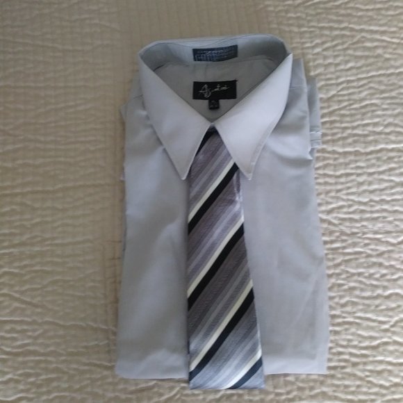 NWOT - Asantone Gray Long Sleeve Dress Shirt with Tie - Picture 1 of 3